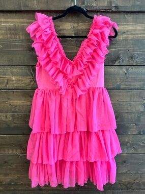 Women's Hot Pink Ruffle Tiered Midi Dress